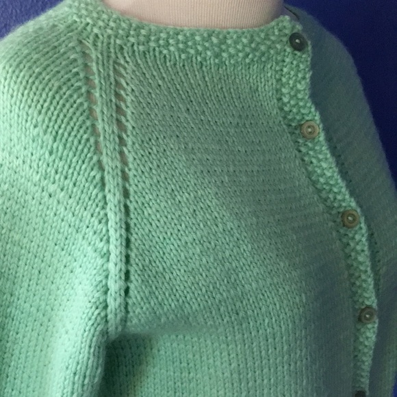 Vintage 1950s mint sea foam green handmade sweater cardigan pinup rockabilly - Picture 8 of 15